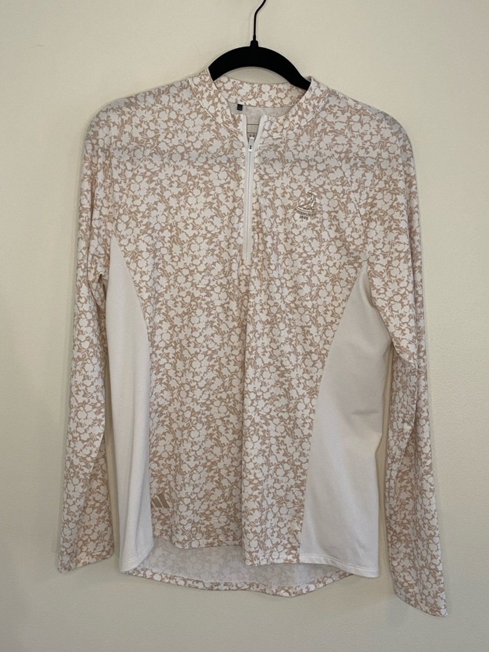 adidas Women's Pinehurst Golf Tan White Floral Quarter Zip Pullover Medium